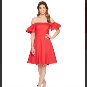 Halston Heritage Off The Shoulder Red Dress 8 M